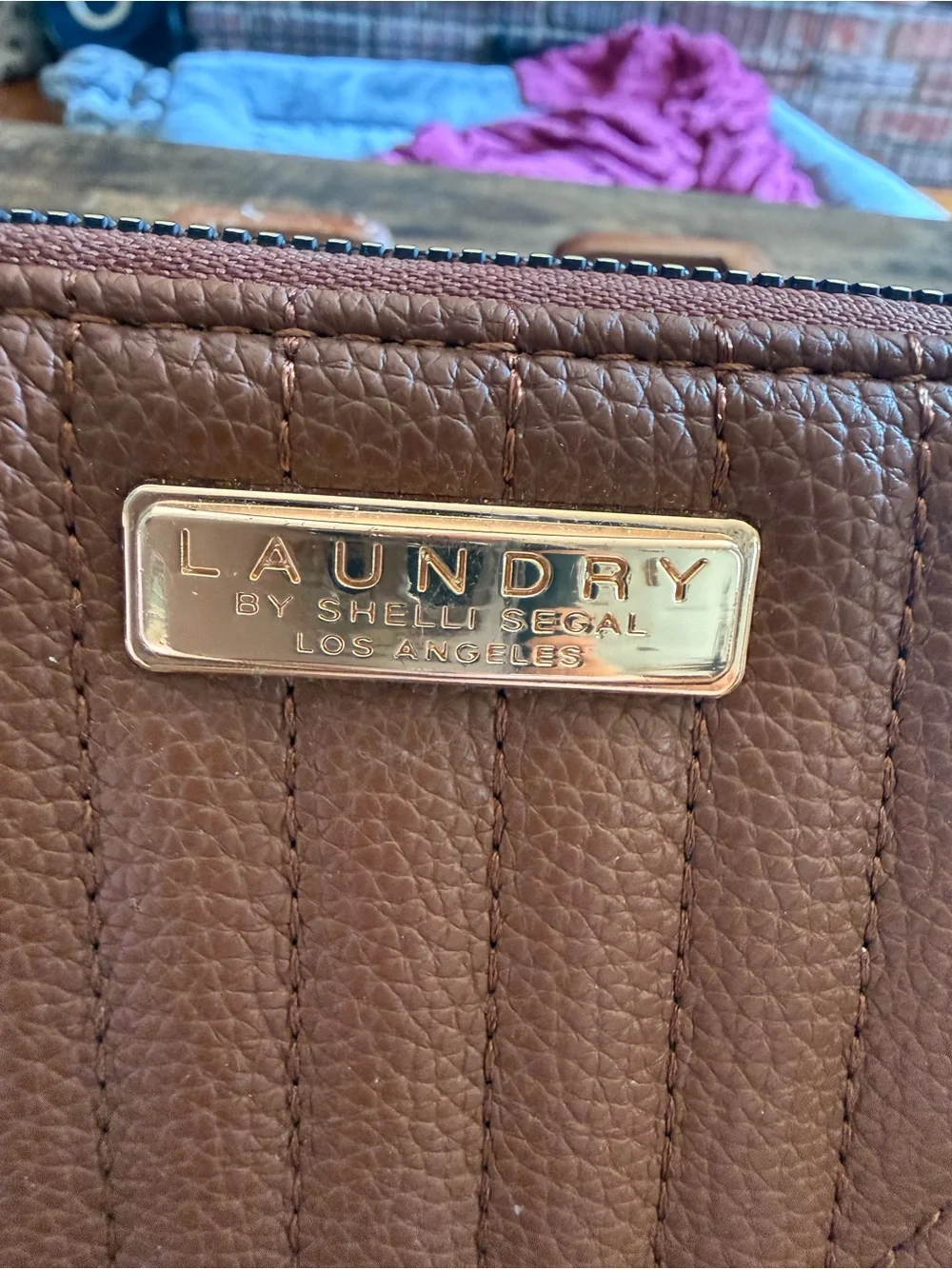 Laundry By Shelli Segal Quilted Chestnut Zip-Around Wallet with Gold Hardware